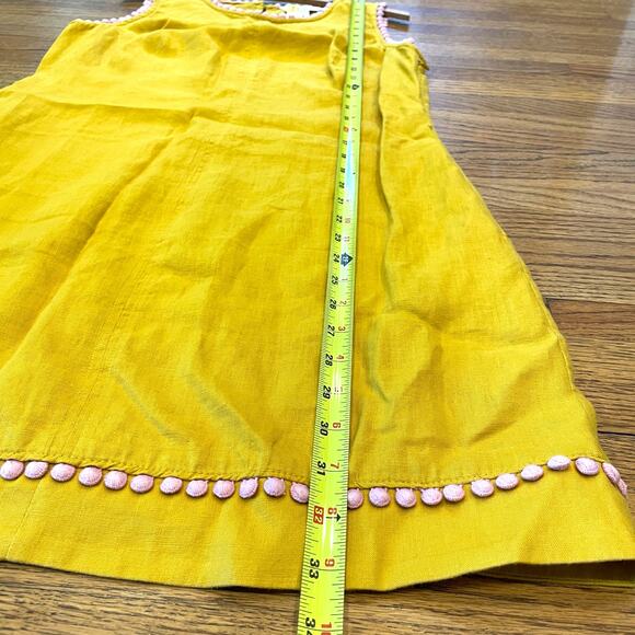 Boden Romaine Linen Pom-Pom Shift Dress Tuscan Sun Mustard Yellow Sz US 6 UK 10 - Picture 6 of 11